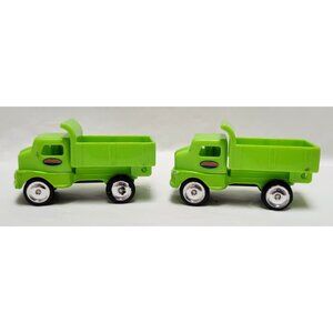 Lot of 2 Vintage Maisto Tonka Green Mini Dump Trucks Functional Tilting Beds